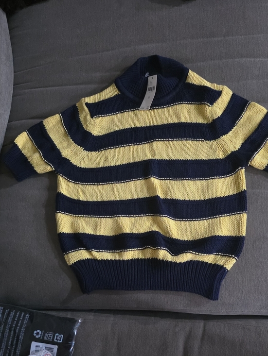 Anthropologie Sweaters - Anthropologie PILCRO Striped Short-Sleeve Knit Top - Yellow & Navy